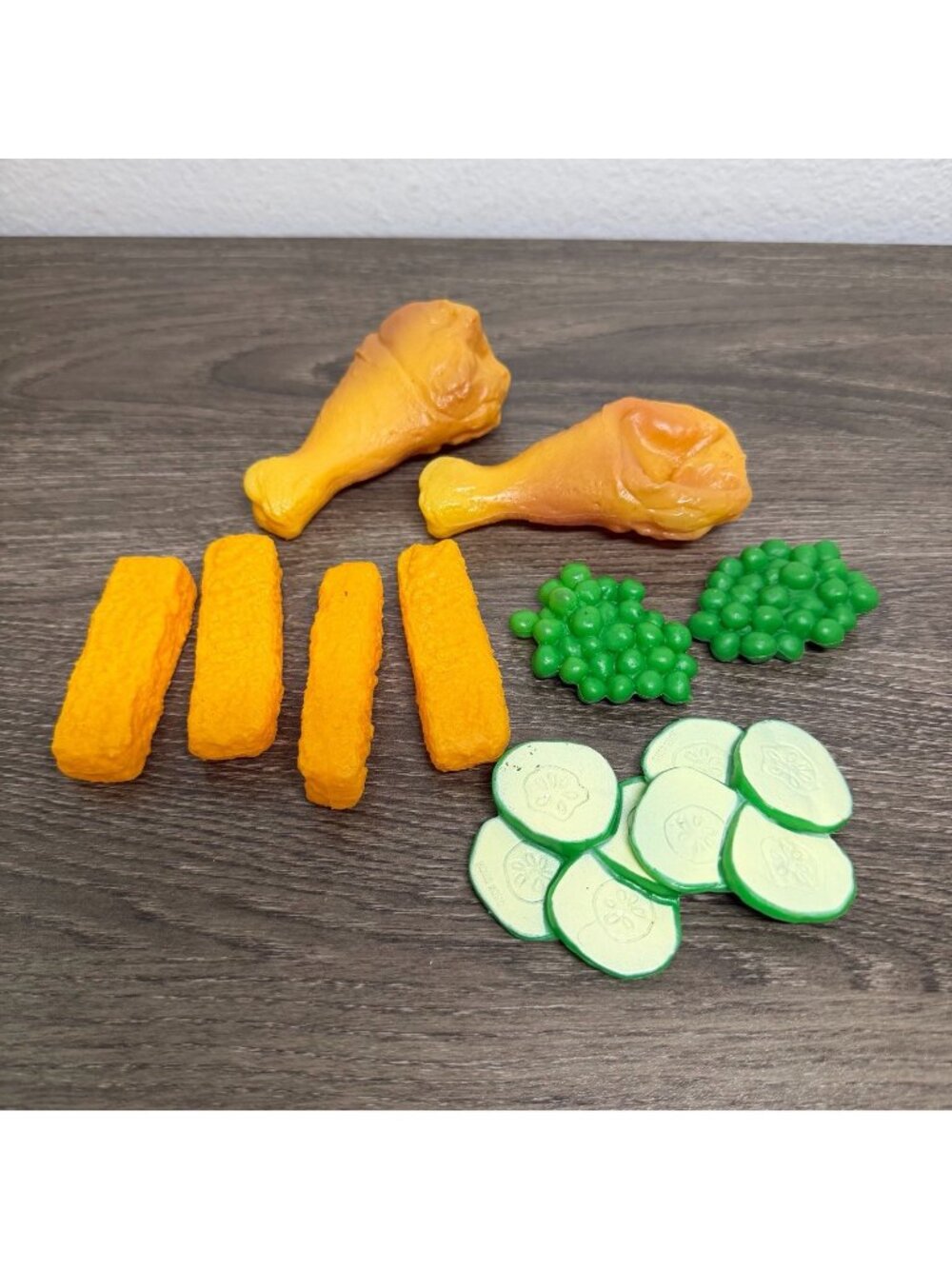Vintage Plastic Play Food Chicken Dinner Peas Fish Sticks Cucumber Pickles